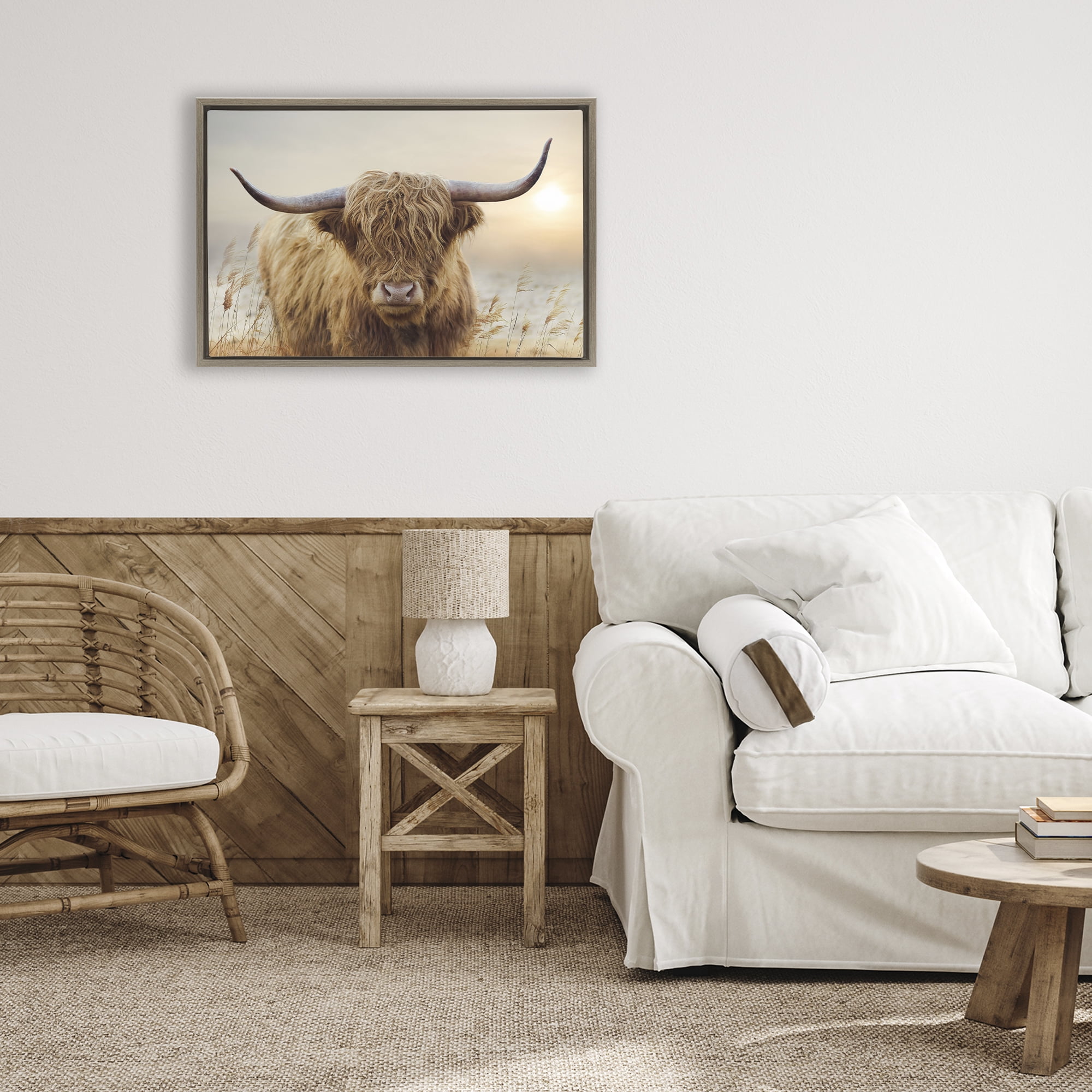 Stupell Industries Highland Cow & Warm Sunset Brown Framed Floater Canvas Wall Art, design by CAD Designs