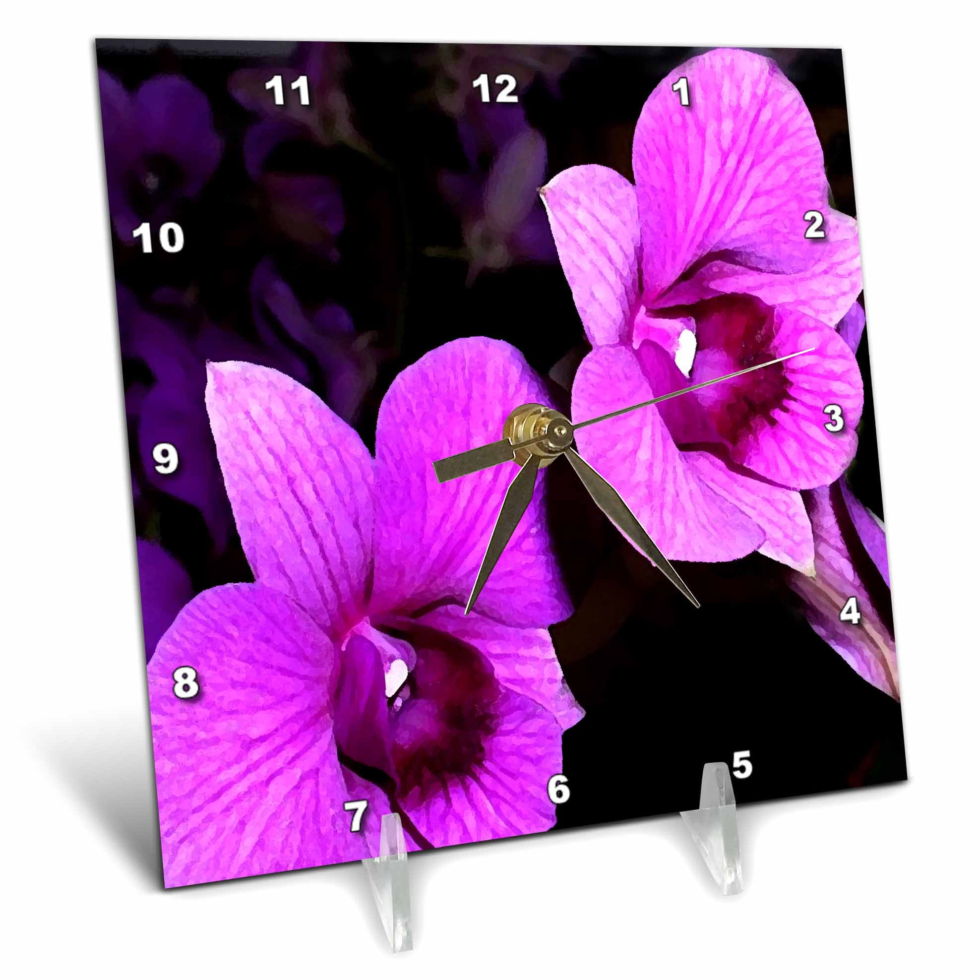 3dRose Orchids - Desk Clock, 6 by 6-inch