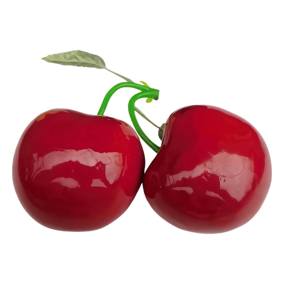 Large Artificial Cherry Model, Faux Cherry Fruit Decoration for Home, Room Aesthetic Decor for Kitchen, Living Room, Bar Cart, Unique Tabletop Ornament, Includes Green Leaf Details