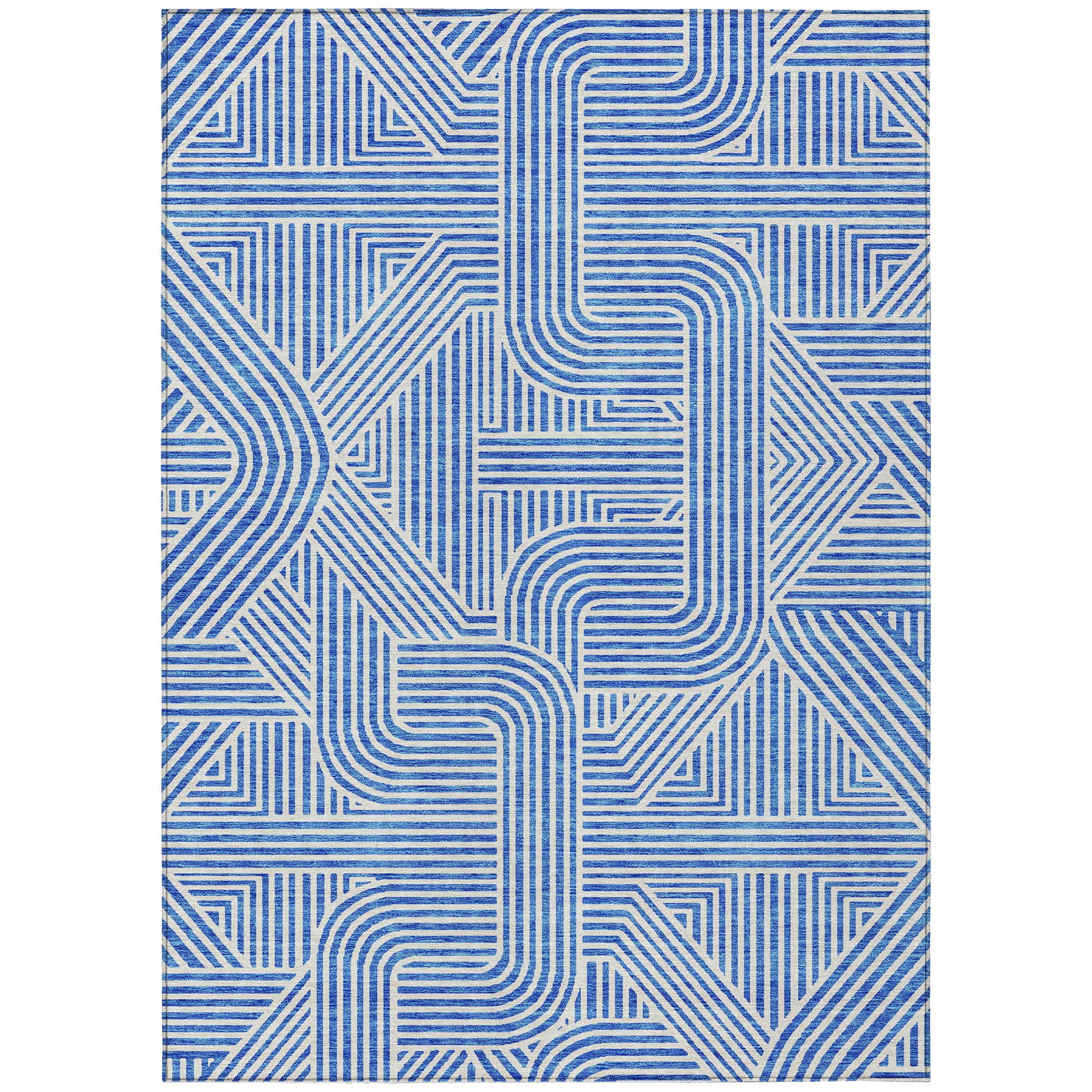 Addison Rugs Chantille Indoor/Outdoor Transitional Lines Blue Washable Rectangle Rug, 2'6" x 3'10"