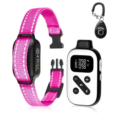 PetJoy Shock Collar for Large Dogs Bark Collar with Remote Bark and Training Collar 2 in 1 Auto Bark Collar - Shock Vibration Beep and Auto Mode (Level 1-5) Remote Range 2800 Ft Pink