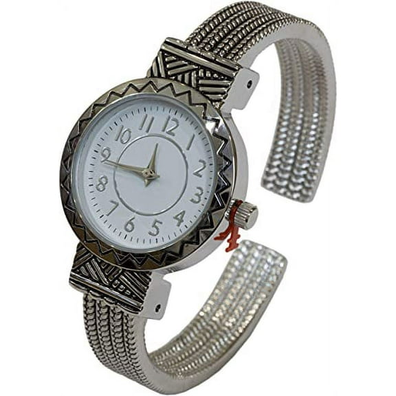 Blekon Collections Metal Western Style Round Face Decorated Women's Bangle Cuff Watch