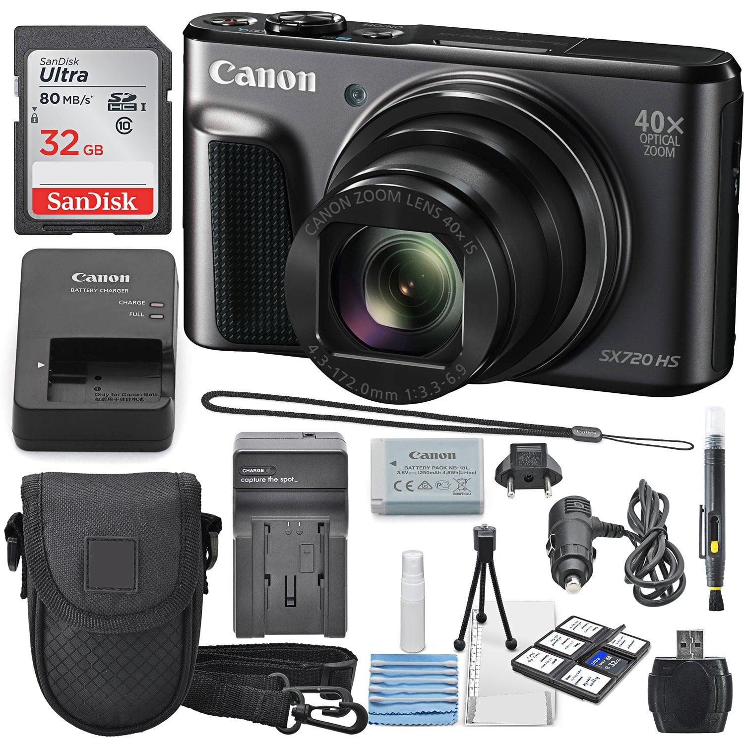 Canon PowerShot SX720 HS Digital Camera 32GB SDHC Class 10, Travel