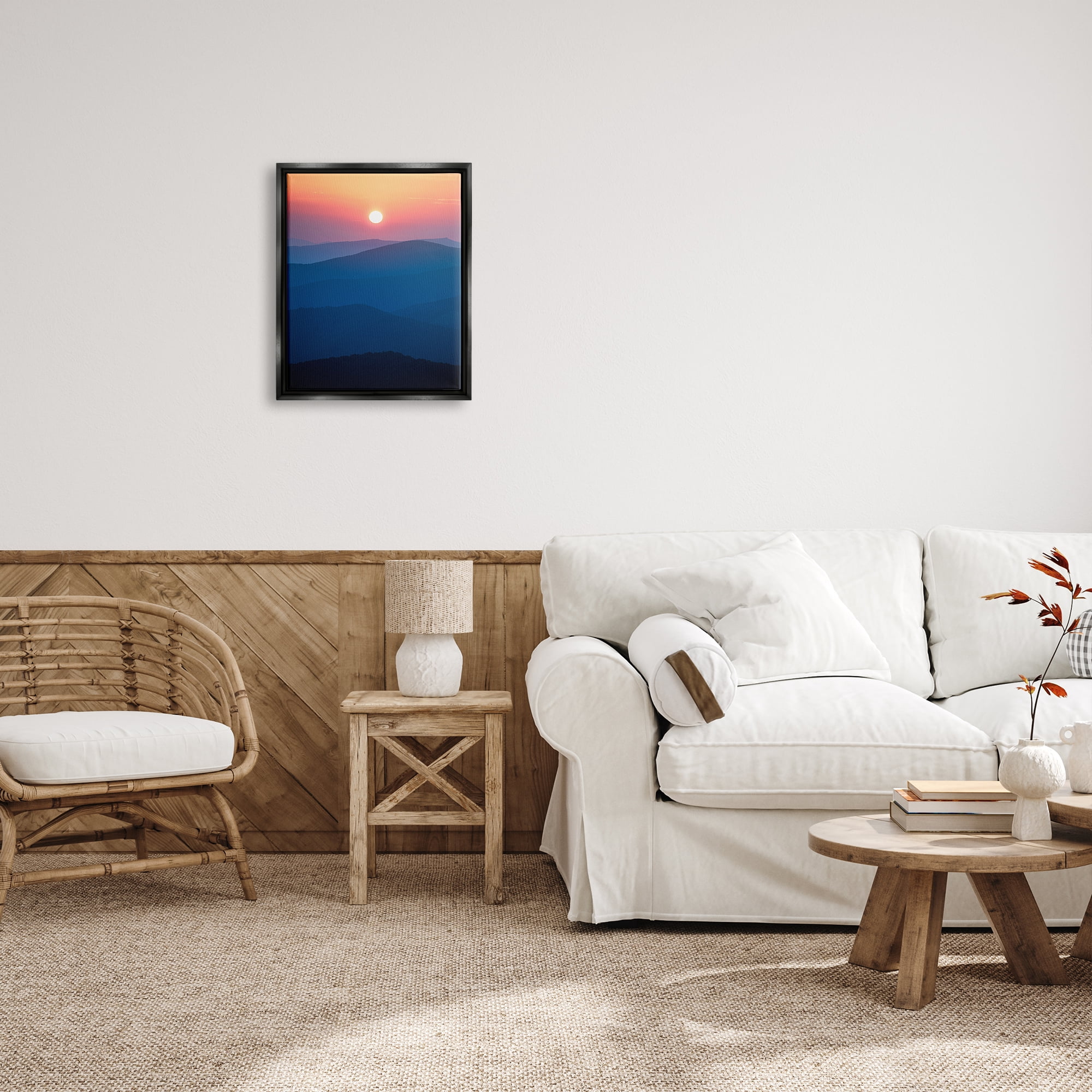 Stupell Industries Sunset Over Mountains Landscape Photography Black Floater Framed Canvas Art Print Wall Art, 17 x 21