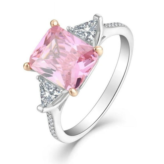 Emerald-Cut Lab-Created Pink Topaz and Moissanite Solitaire Engagement Ring in 925 Sterling Silver for Women – Elegant, Sparkling, and Timeless