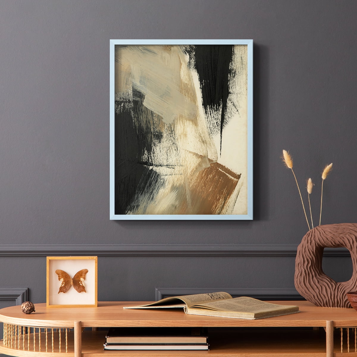 Baked Paintstrokes V Framed Print in Blue Solid Wood Framed Print No Nail Hanging