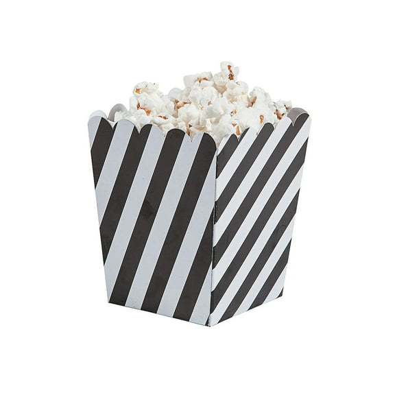 Mini Striped Black/White Popcorn Box - Party Supplies - 24 Pieces