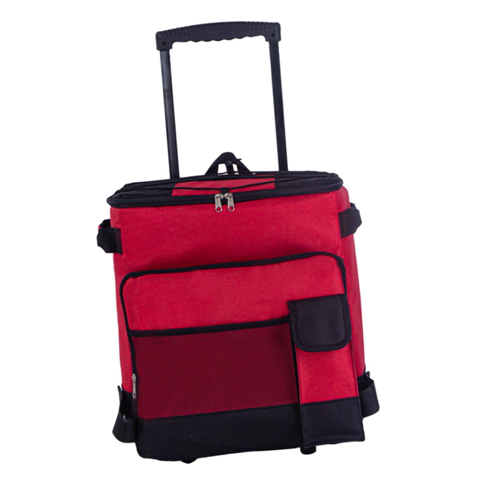 Bag Insulated Collapsible Rolling Rolling Cart Rolling Bag for Picnic Beach Office Travel BBQ red