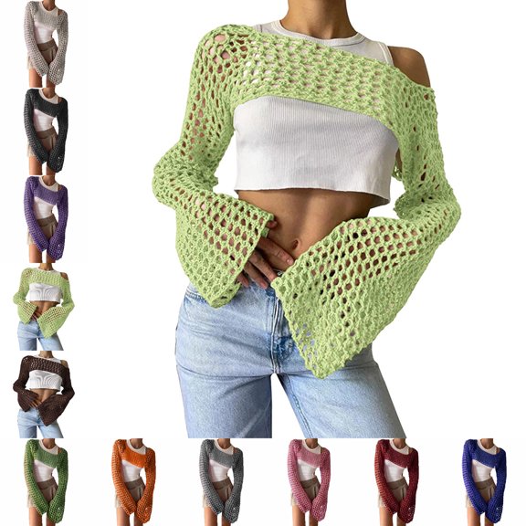Swimsuit Cover Ups for Women Hollow Out Beach Cropped Tops Women's Clothing M