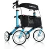 OasisSpace Deluxe Aluminum Rollator Walker, with 10’’ Wheels Compact Folding Design Lightweight Baking Finish By OasisSpace (Coral Blue)