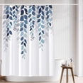 thumbnail image 2 of Blue Shower Curtain, Leaves Shower Curtains for Bathroom Floral Watercolor Leaves on The Top Shower Curtain, Natural Botanical Shower Curtain 12 Pack Hooks Fabric Waterproof Home Decor 72x72, 2 of 6