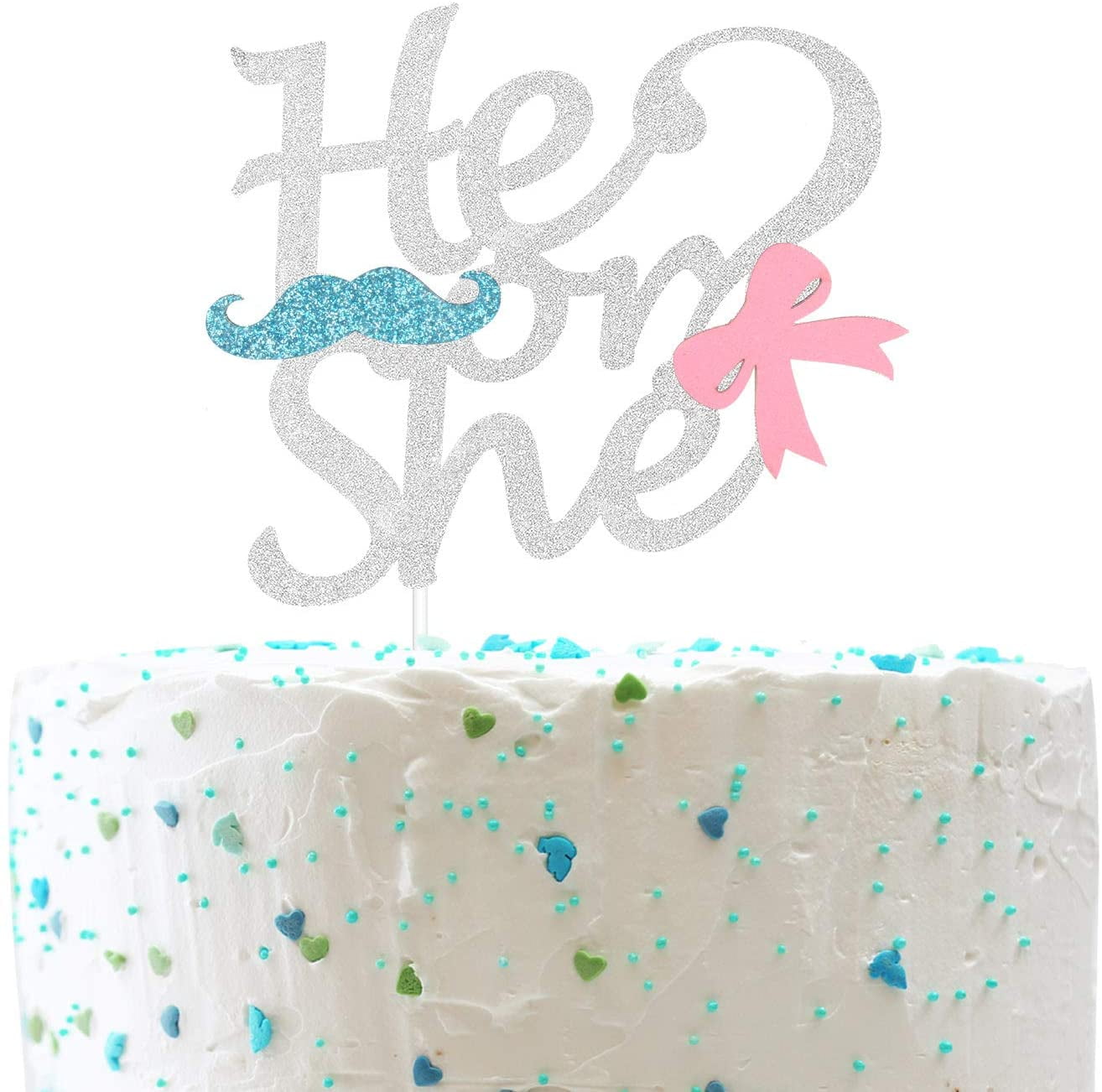 He Or She Silver Glitter Cake Topper Baby Shower Gender Reveal Pregnancy Announcement Party Decorations Supplies Walmart Com Walmart Com
