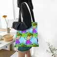 thumbnail image 6 of DouZhe Reusable Grocery Bags, Whimsical Doodle Smile Girl Lightweight Polyester Canvas Cloth Tote Bag for Travle Gym Shopping School, 15" x 16", 6 of 7