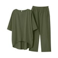 thumbnail image 2 of Summer Saving Wycnly Womens Casual 2 Piece Outfits Fall Cotton Linen Two Piece Lounge Set Solid Plus Size Short Sleeve Pullover and Elastic Waist Long Pants Sets under $5, 2 of 6