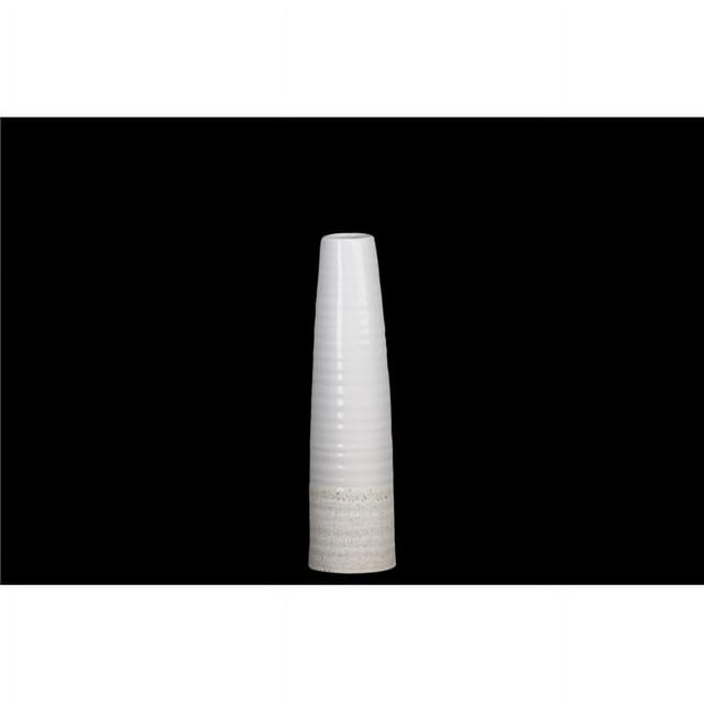 Urban Trends Collection 52009 Stoneware Tall Round Vase with Ribbed Cracked Design Body, Rough Speckled Banded Bottom, Gloss Finish, Ivory - Large