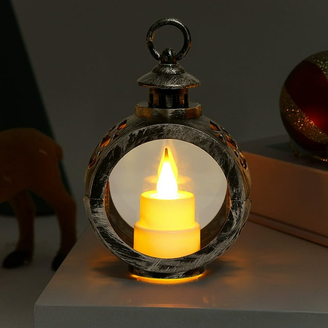 Vela electrónica con luz ambiental Mini lámpara de aceite Decoración navideña Plástico parpadeo Flama simulada, diseño portátil, uso, blanco, plata, gris, 13,5x9cm