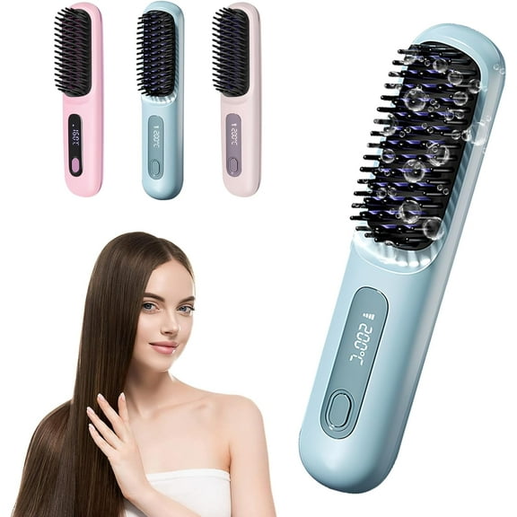 Go Brush Pro 2025 New Portable Straightener Cordless Hair Straightener Brush,Upgrade Gobrush Pro Hair Straightening Irons for Women,Ceramic Coating,Lightweight for Touch-ups (Blue)