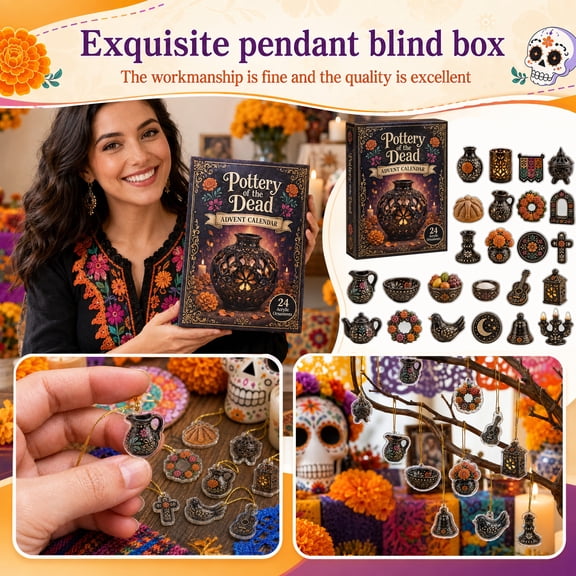 Day of the Dead Pottery Advent Calendar 2026,24 Day Countdown with 24pcs Mini Acrylic Ornaments,Mexican Folk Art Collectible Set,Holiday Gift for Decor Enthusiasts
