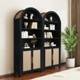 thumbnail image 4 of LEFHDA 71" Tall Bookshelf, Arched Bookcase with Doors, Mid-Century Modern 6-Tier Bookshelf with Storage, Rattan Open Display Storage Shelf Bookshelf for Living Room Bedroom & Classroom(Black), 4 of 7