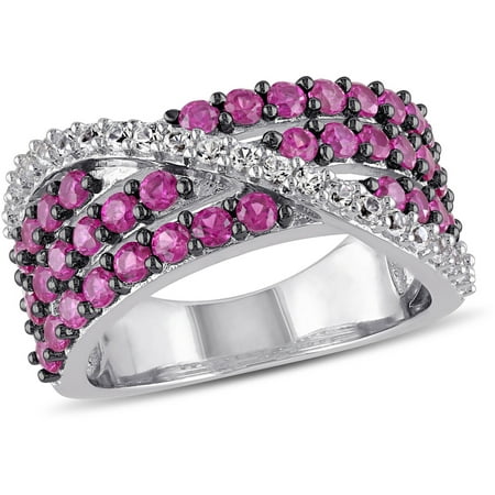 Tangelo 2-1/4 Carat T.G.W. Created Ruby and Created White Sapphire Sterling Silver Cross-Over Ring