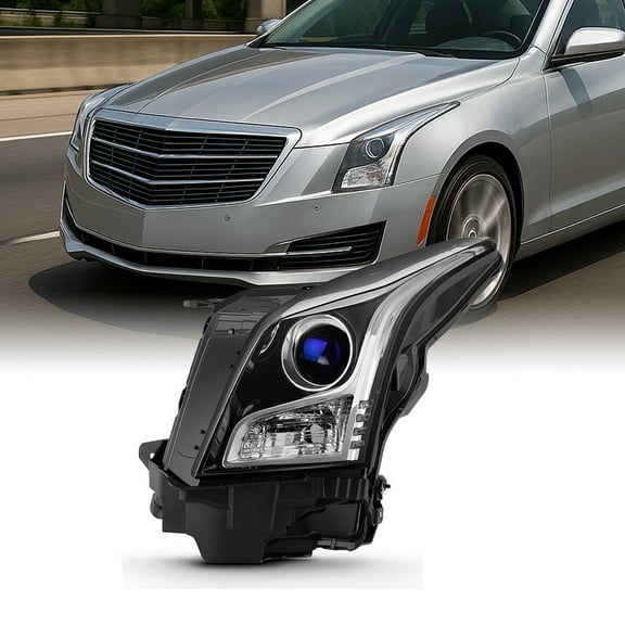 AKKON - Fits 2013 2014 2015 2016 2017 2018 Cadillac ATS Sedan [Halogen Type] Projector Chrome Headlight Driver Left headlamp