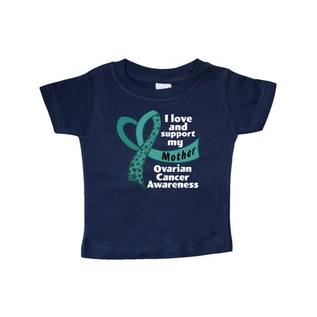 

Inktastic I Love and Support My Mother Ovarian Cancer Teal Ribbon Gift Baby Boy or Baby Girl T-Shirt