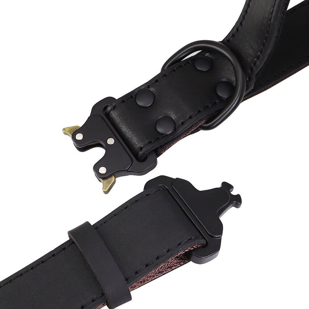 Pet Artist Genuine Leather Large Dog Collars Adjustable with Handle Heavy Duty Buckle