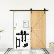 Homlux 6.6 Ft Interior Black Steel Single Sliding Barn Door Hardware and Track Kit, Include 2x3.3ft Rails, 1x Barn Door Handle, 1x Floor Guide (J Shape Hangers)