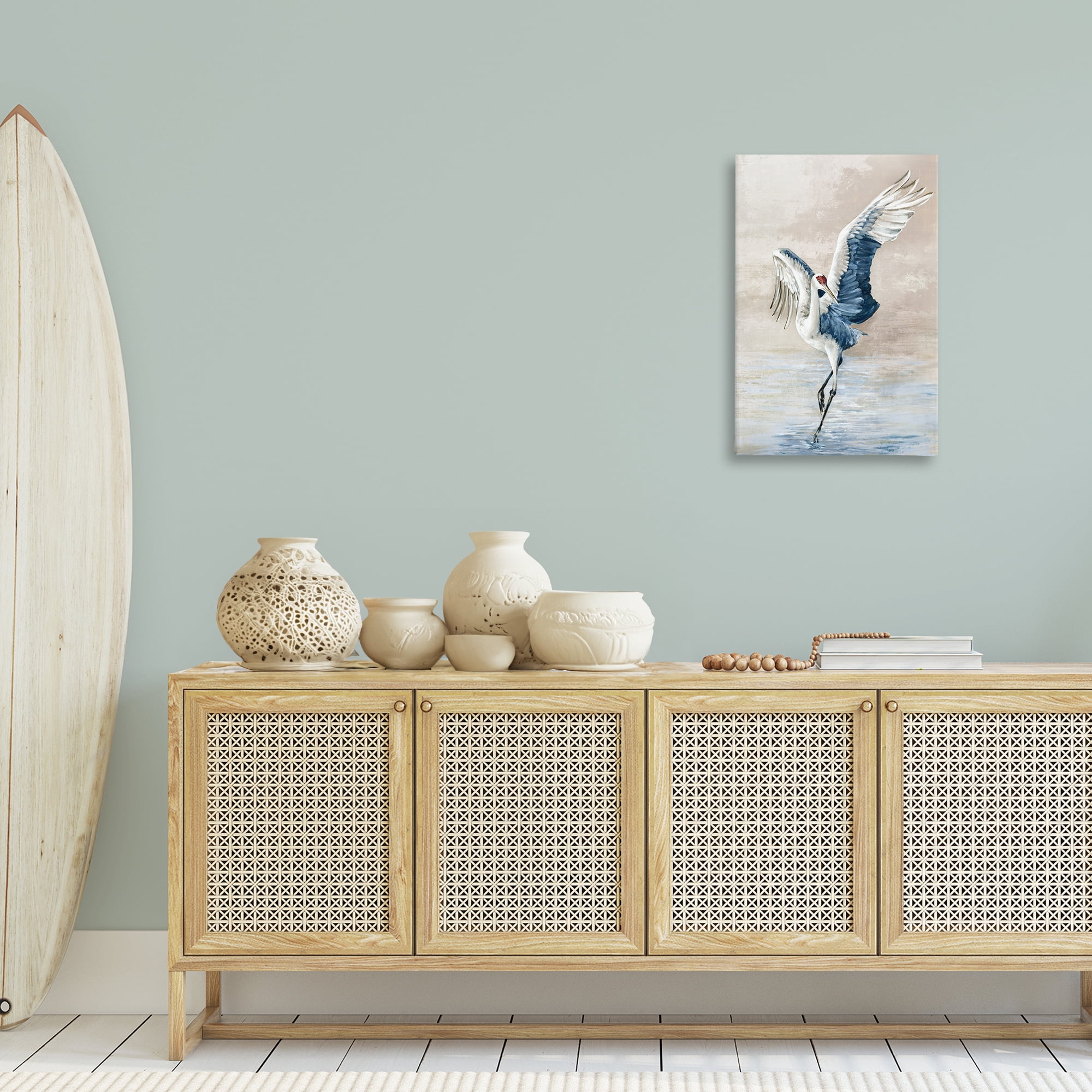 Stupell Industries Dancing Crane on Shore Animals Painting Wrapped Canvas Art Print Wall Art, 20 x 30