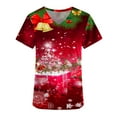 thumbnail image 4 of IROINNID Scrub Tops for Women Short Sleeve V-Neck Workwear Christmas Printing Tops With Pocket,Red C, 4 of 5