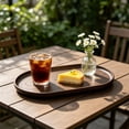 thumbnail image 4 of Linnome Faux Walnut Wood Tray Reusable Plastic Rectangular Tray 3 Sizes Breakfast Fruit Coffee Tea Dessert Kitchen Patio Outdoor Decor, 4 of 6
