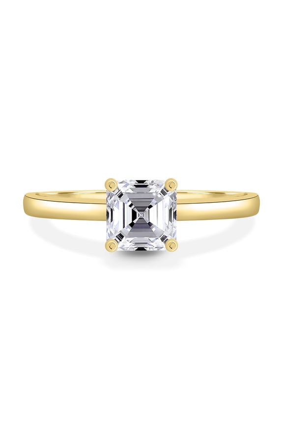 2.00Ct Asscher Cut Moissanite Solitaire Engagement Ring, Hidden Halo & Cathedral, 18K Yellow Gold