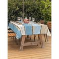 thumbnail image 4 of Rectangle Outdoor Tablecloth With Umbrella Hole And Zipper– Farmhouse Vintage Waterproof Patio Table Cover for Party, Picnic, Backyard, 60"x102" , Wood Texture Blue Beige Brown, 4 of 8