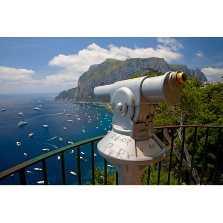Telescope viewer of City of Capri, an Italian island off the Sorrentine Peninsula on the south s... Print Wall