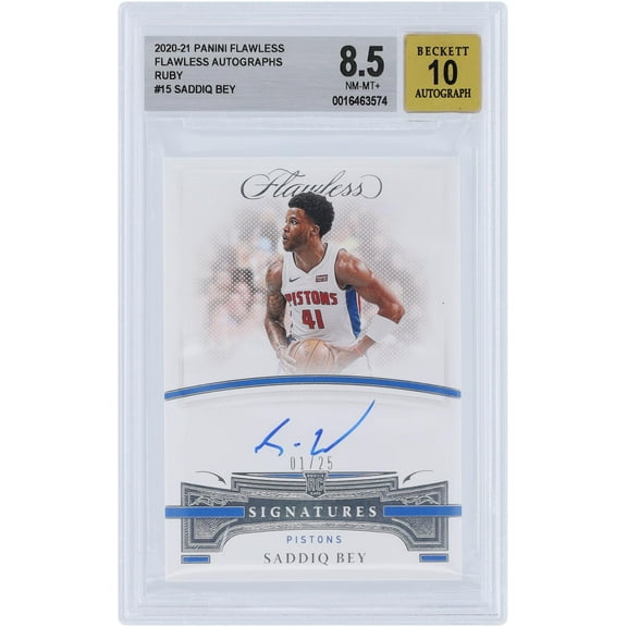 Saddiq Bey Detroit Pistons Autographed 2020-21 Panini Flawless #AUT-BEY #1/25 BGS Authenticated 8.5/10 Rookie Card - Fanatics Authentic Certified