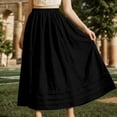 thumbnail image 6 of qelini Linen Max Skirt for Women Long Skirt Pocket Elastic High Waist A-line Skirt Solid Color Beach Casual Skirt, 6 of 6