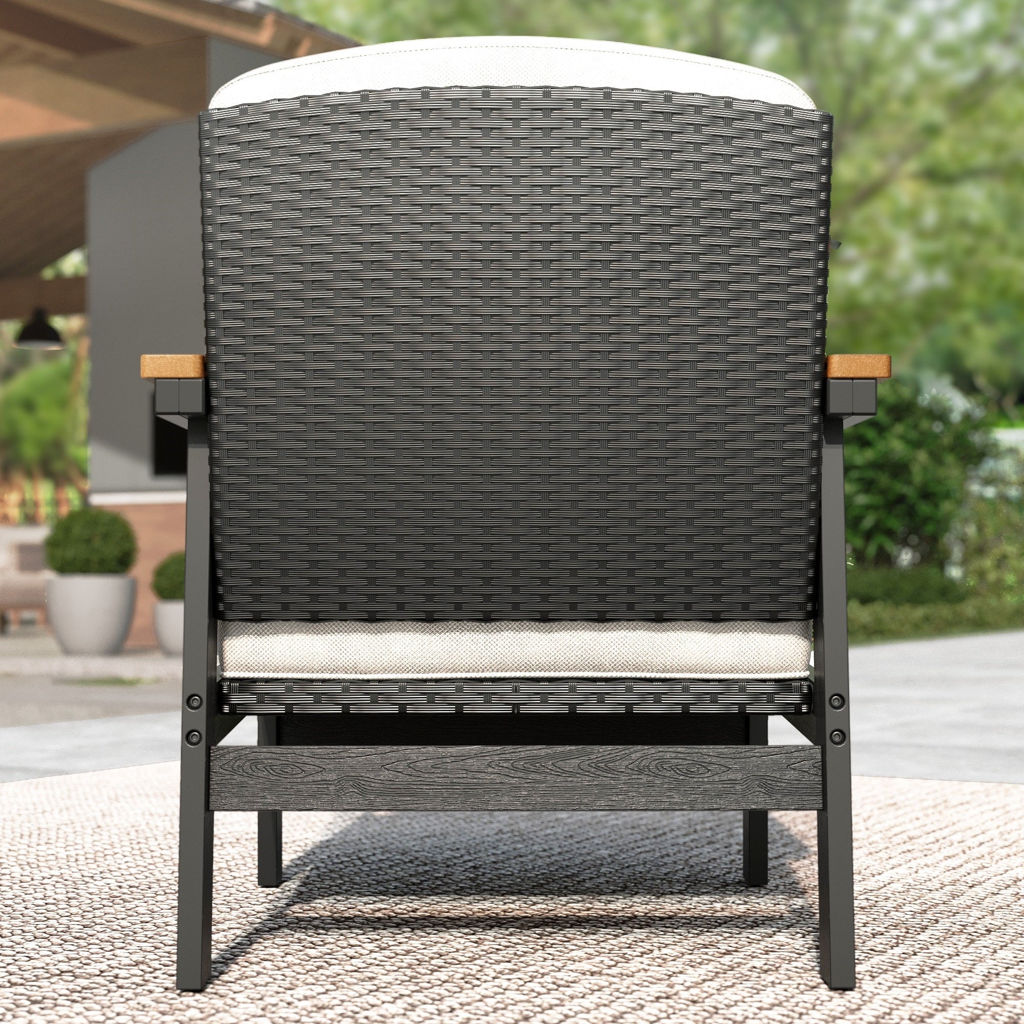 MF Studio HDPE Patio Furniture Set, 4-Piece HDPE & Wicker Outdoor Conversation Set with Thick Cushions and Coffee Table, Black