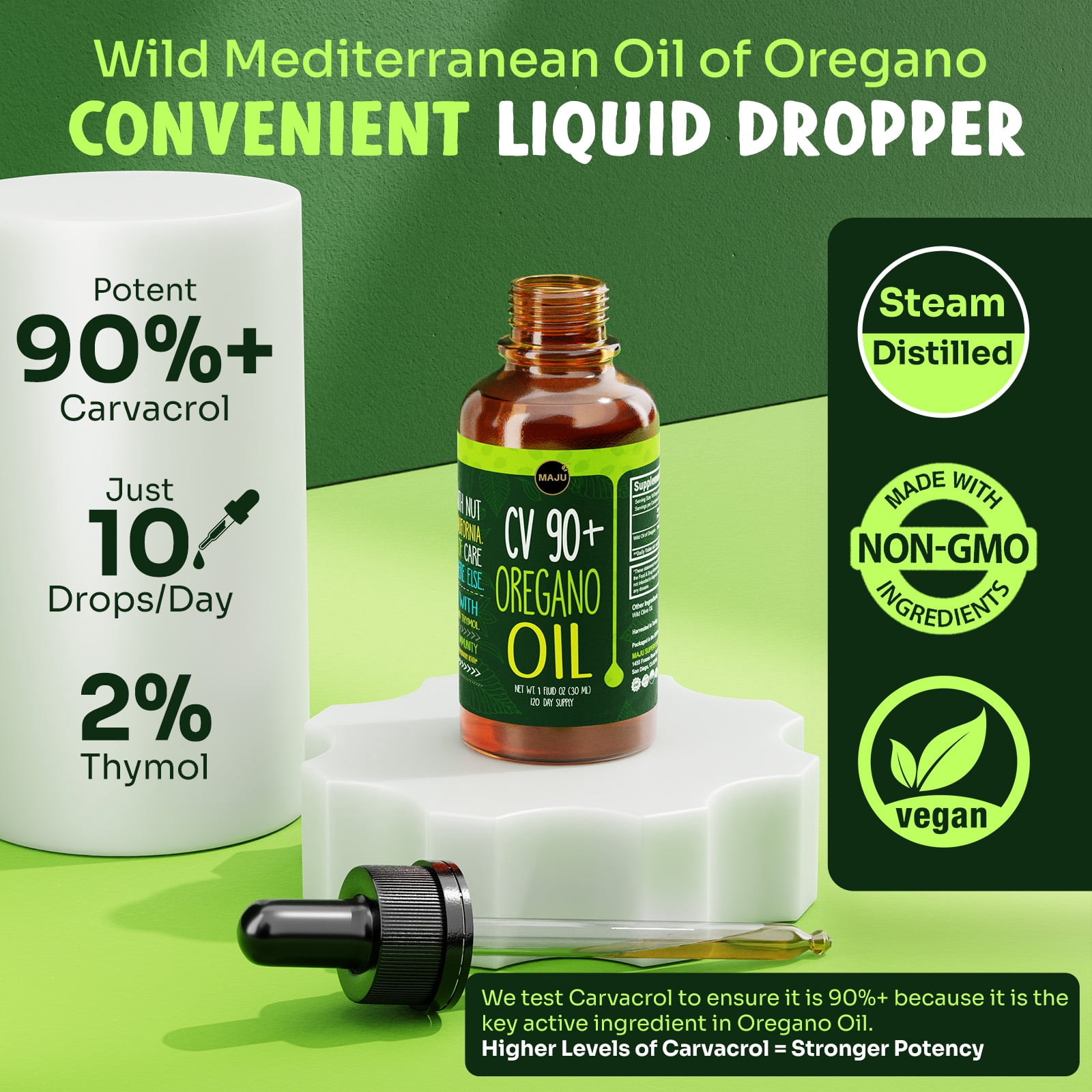 Maju Superfoods Oregano Oil Herbal Supplement High Carvacrol Liquid Dropper Gluten-Free Vegan 1 Count 1 Fl Oz (30ml)