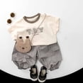 thumbnail image 4 of FYEGRE T-Shirt Décontracté à Col Rond à Manches Courtes pour Garçons, Confortable pour le Quotidien, Haut pour Jeunes Enfants, Beige, 6-12 Mois, 4 of 8