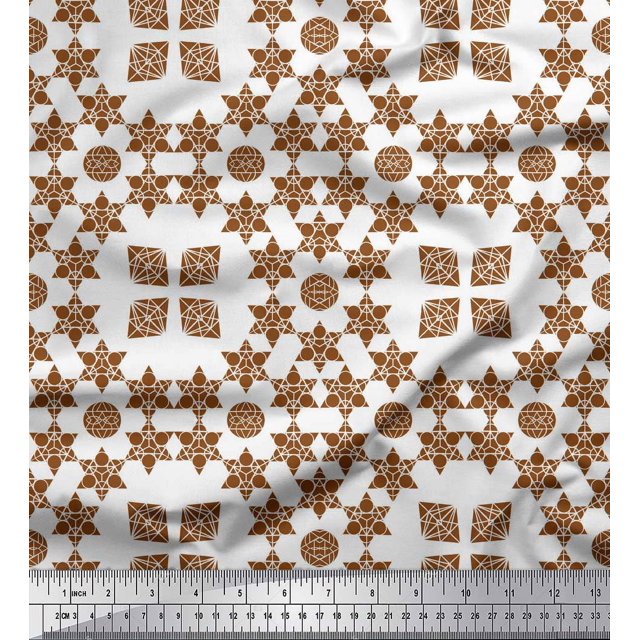 Soimoi Brown Velvet Fabric Geometrical Star Geometric Printed Craft Fabric by the Yard 58 Inch Wide