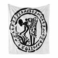 thumbnail image 1 of African Soft Flannel Fleece Throw Blanket, Round Ring Shaped Frame with Woman Agriculture Prehistoric Art, Cozy Plush for Indoor and Outdoor Use, 60" x 80", Black and White, by Ambesonne, 1 of 6