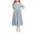 thumbnail image 3 of Bxsruta Girls Solid Color Doll Collar Dress High Waist A Line Short Sleeve School Uniform Dress for Teen Students Summer Versatile Wear, 3 of 7