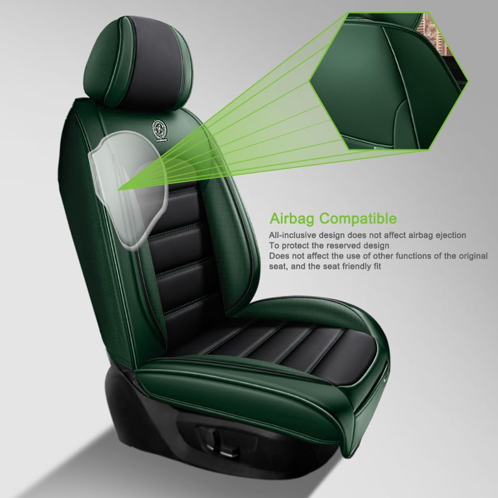 AFUNTIO Leather 5 Seat Covers for Chevy 99% Models,Car Seat Cushions Full Set,Waterproof Car Sit Protectors,Nonslip Interior Accessories(Black and Green)