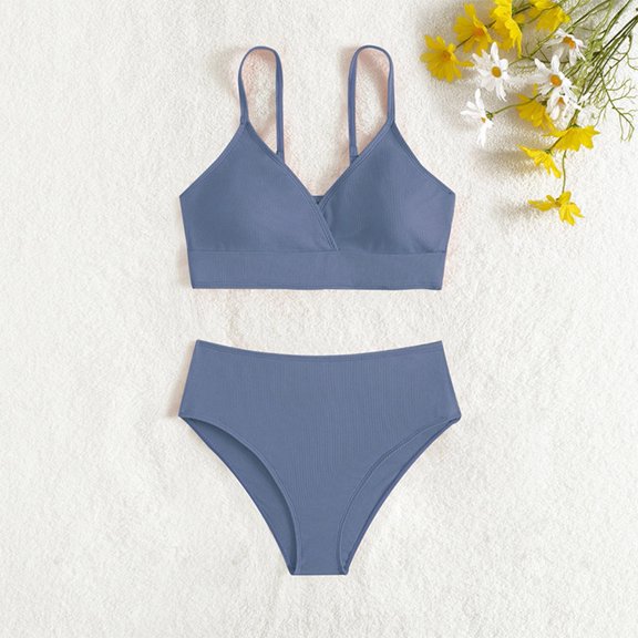 EliteGoogv Bikini Sets For Girls High Waist Sporty Two Piece Swimsuit Summer Beach Pool Vacation Swimwear Blue