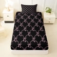 thumbnail image 3 of Erosebridal Ribbon Bows Bowtie Twin Sheet Sets For Kids,Cartoon Bowknot Print Bedding,Black Pink 3-Piece, 3 of 6