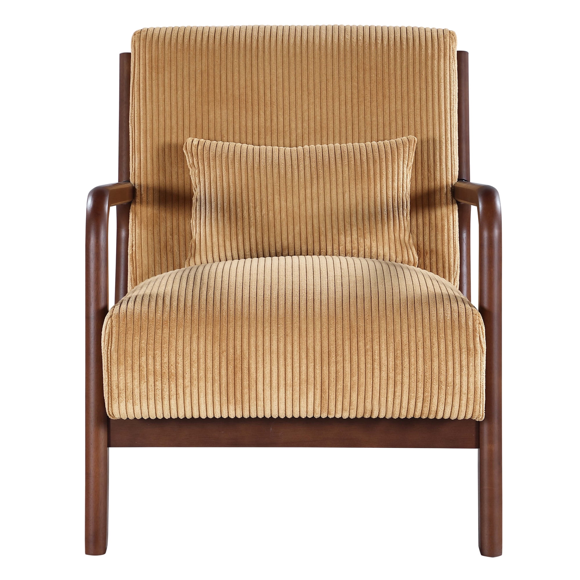 Aukfa Corduroy Mid Century Modern Accent Chair w/ Wood Frame&Pillow for Living Room, Yellew
