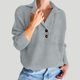 thumbnail image 1 of Suéter de cuello en V para mujer, suéter de punto con solapa, suéter holgado informal de color sólido, top de manga larga, suéter de cuello en V, blusa para mujer, 1 of 8