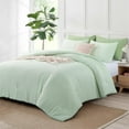 thumbnail image 2 of RUIKASI 3-Piece Light Green Seersucker King Comforter Set, Microfiber Lightweight Bedding with 2 Pillowcases, All Season Use, 2 of 5