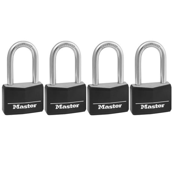 Master Lock Covered Aluminum 40 mm (1-9/16 in) Padlock with Key, 38 mm (1-1/2 in) Shackle 4Pk