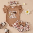 thumbnail image 2 of CAUYDY Little Girls Summer Clothing Set Toddler Baby Fly Sleeve Romper & Graphic Skirt & Headband 3-Piece Outfit for Newborn Infant Girl 6-24 Months (Sizes 12-18 Months,D1-Brown), 2 of 7